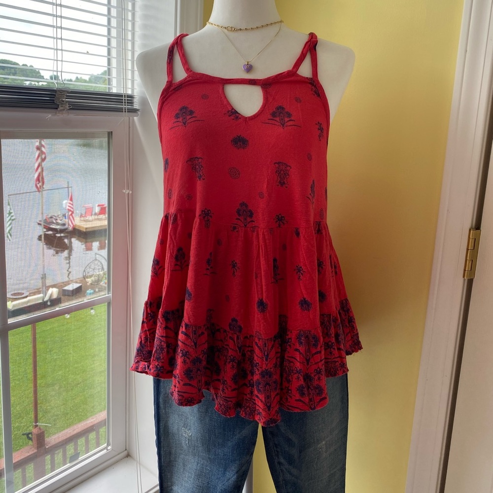 Red & Blue Free People Flowy Blouse